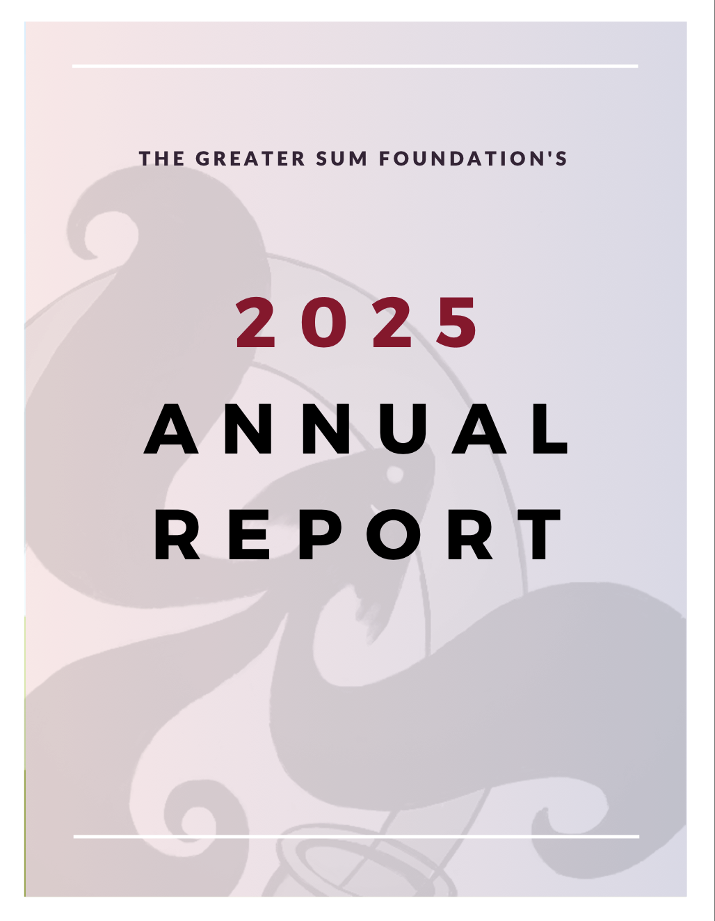 The cover of the 2025 Greater Sum Annual Report, with an illustration of a fish leaping out of water