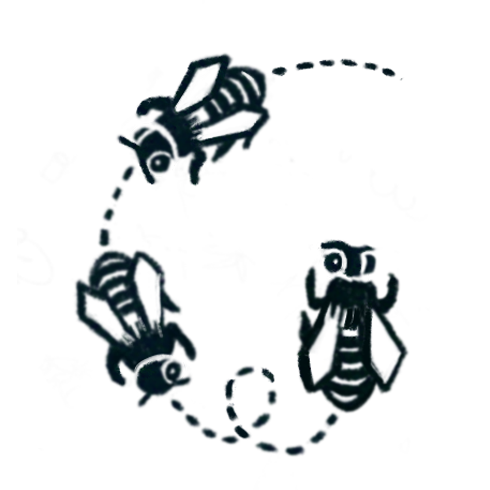 illustration of bees flying in a circle, representing collaboration and ecosystem