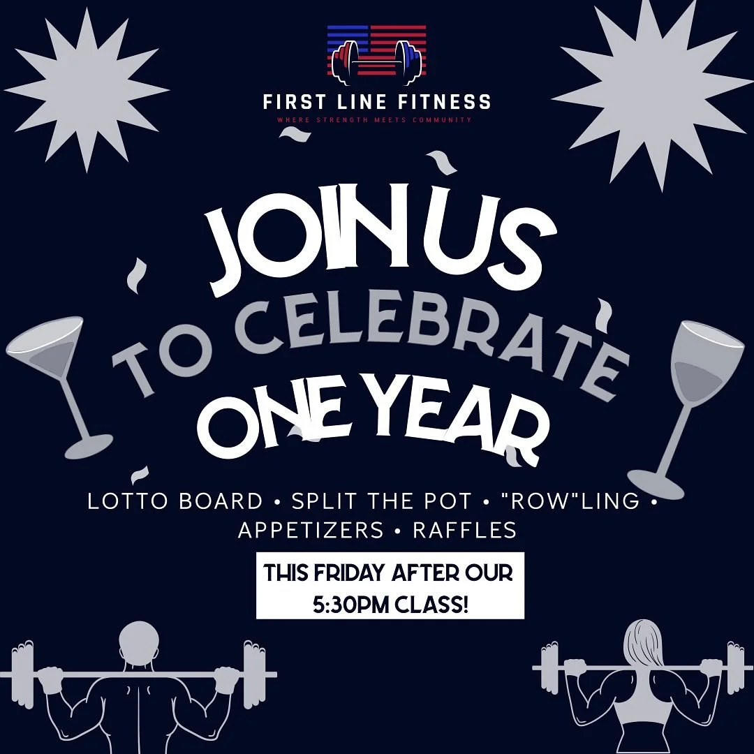 🎉 FIRST LINE FITNESS &ndash; 1 YEAR ANNIVERSARY PARTY! 🎉

We turned ONE and we couldn&rsquo;t have done it without this incredible community 💙

Join us this Friday after the 5:30pm class to celebrate an amazing year of hard work, growth, and unfor