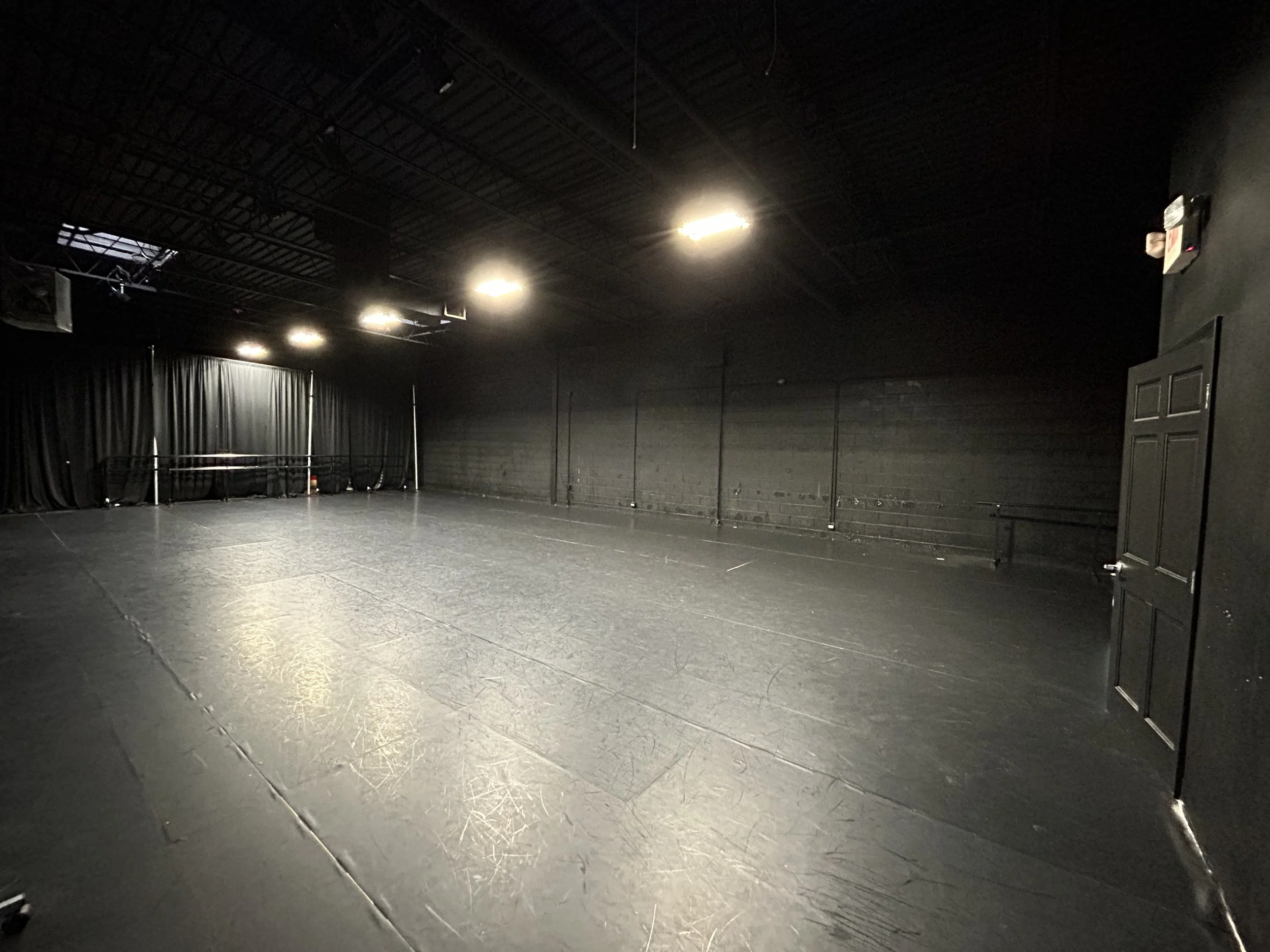 1,944 sq ft (54’x36’) | black marley floors | portable mirrors | portable center barres | stereo system | LED lighting system