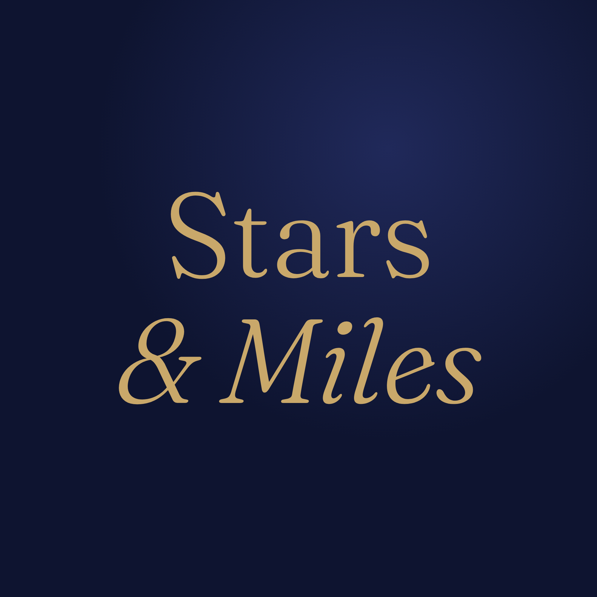 Stars and miles text in gold font and a dark blue background.