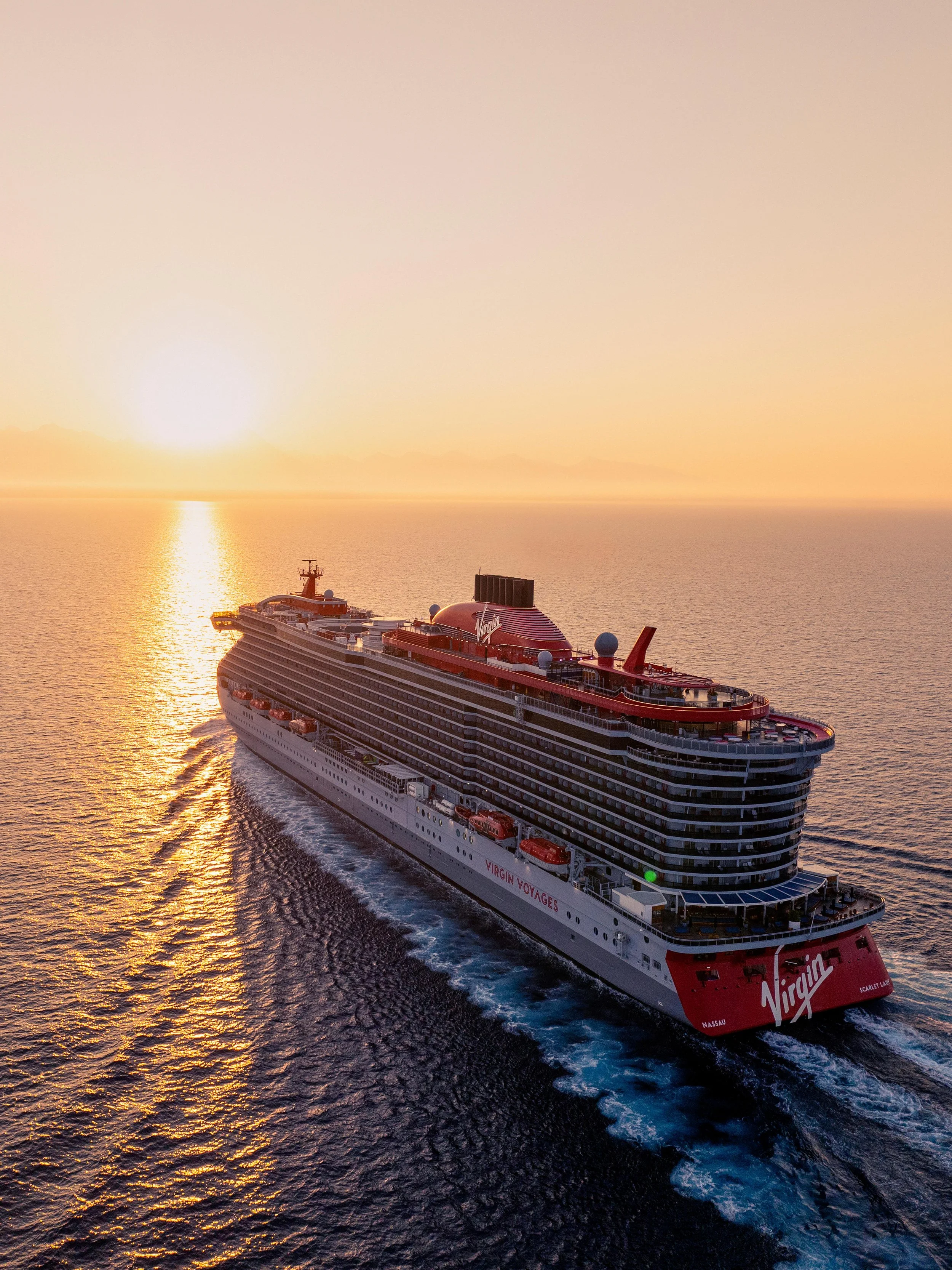 Virgin Voyages Cruising into the Sunset.