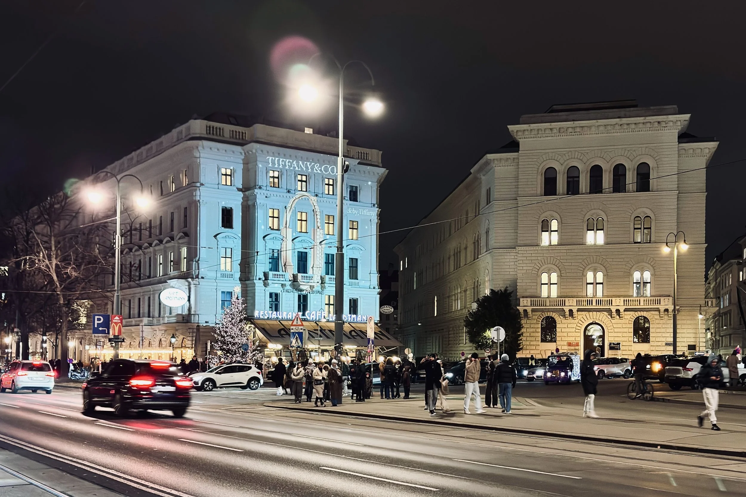 Landtmann Cafe - Notice the advertisement projected on the building