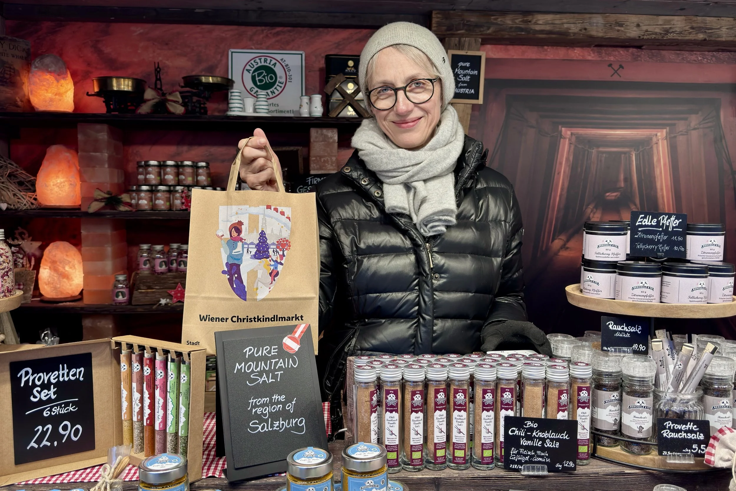 One of the Christmas Market vendors selling Salzberg salt.