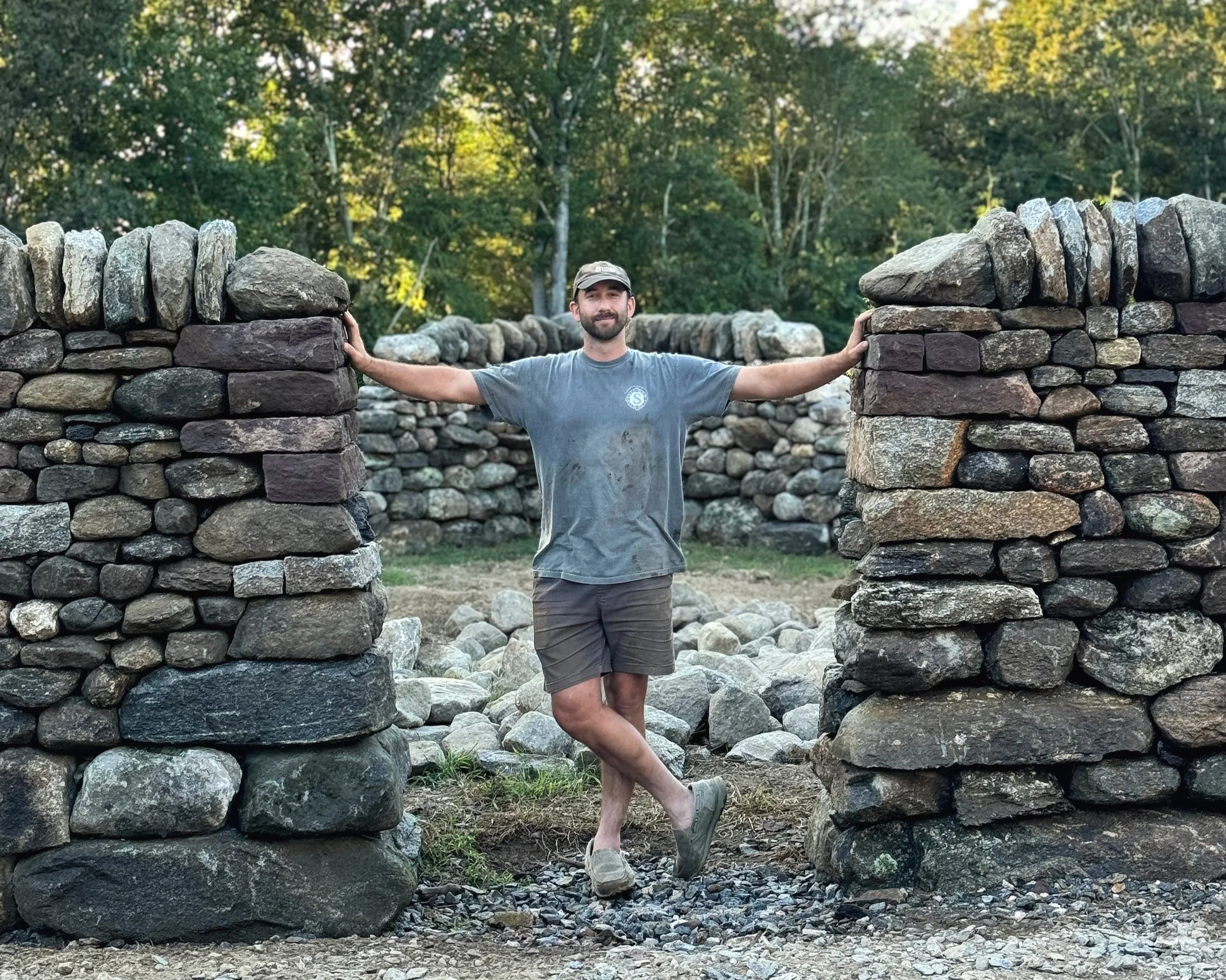 Dry fieldstone garden walls. Old Lyme, CT