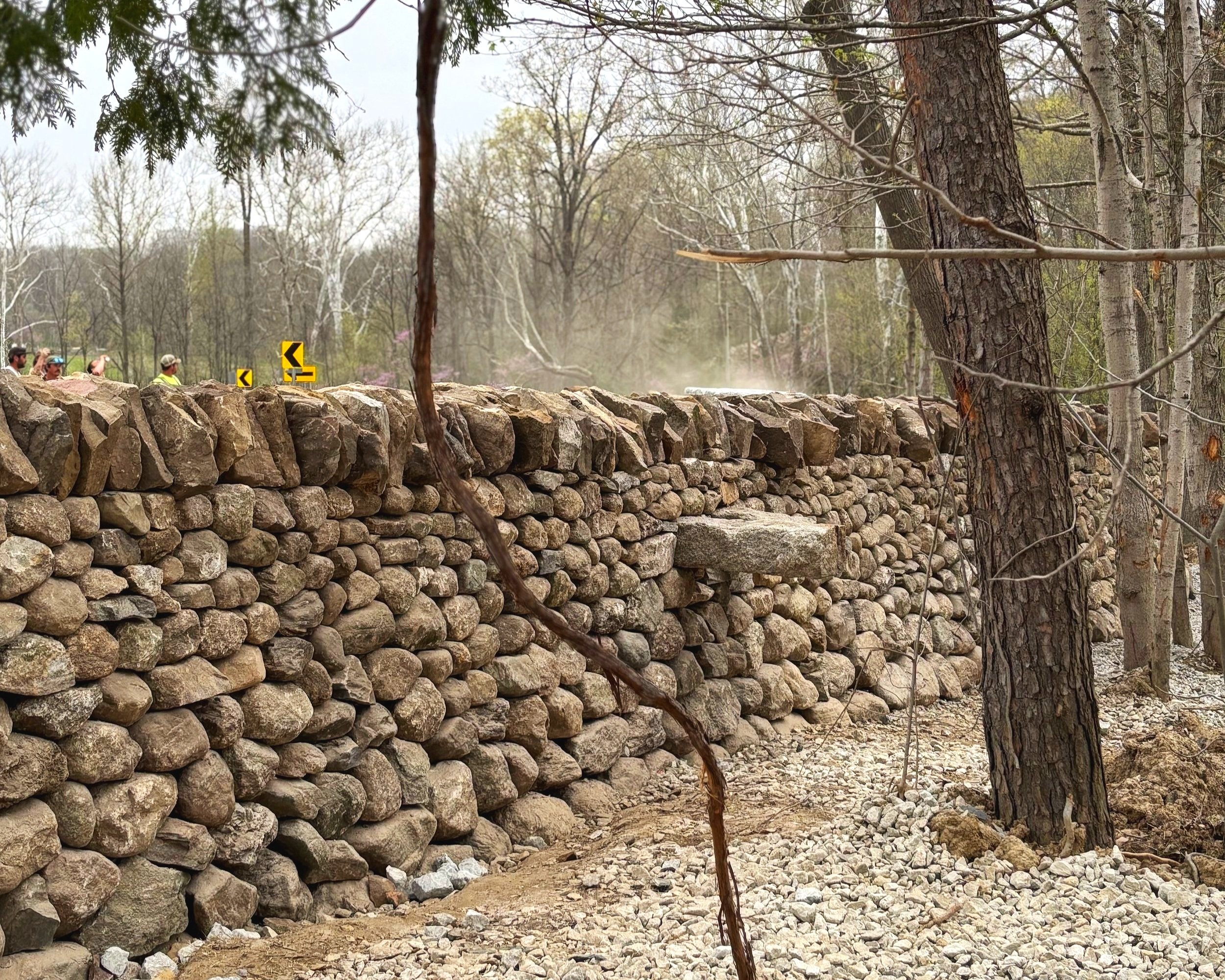 Dry fieldstone entrance walls with Stone Bear Masonry. Huntington, IN