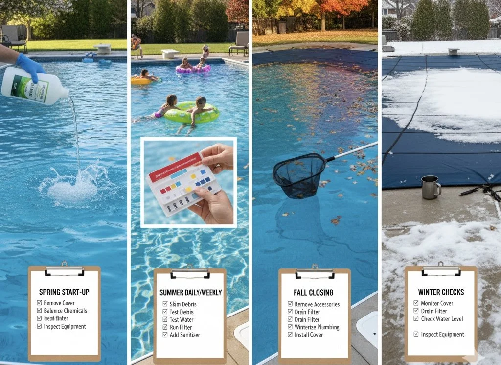 Pool Maintenance Checklists for Each Season: Spring, Summer, Fall & Winter