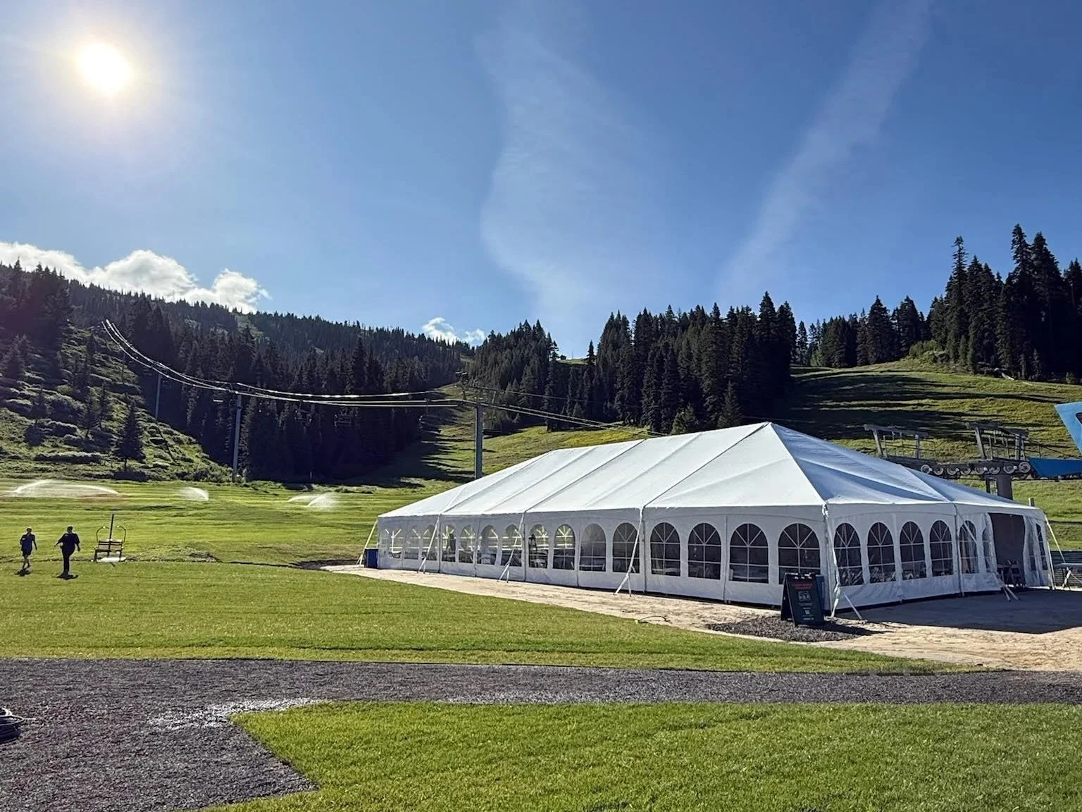 Large event frame tent at mountain wedding venue