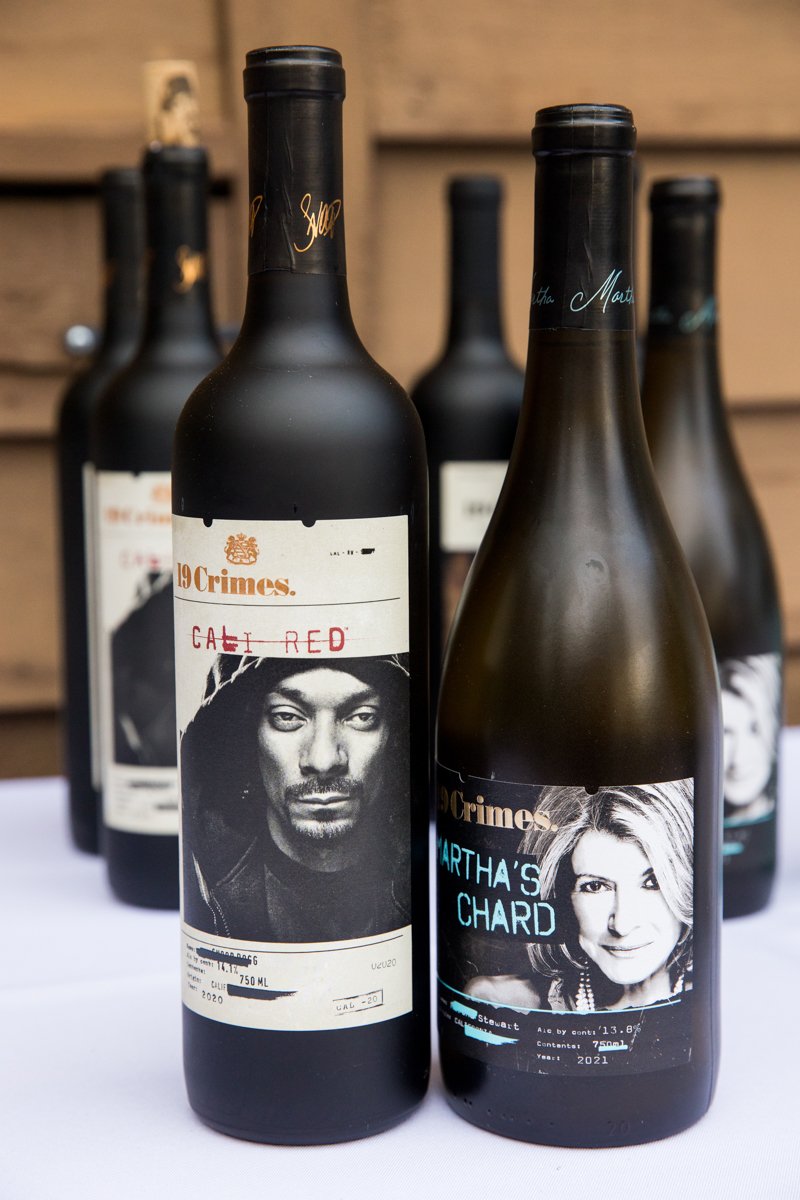 Snoop dog and Martha wine bottles.