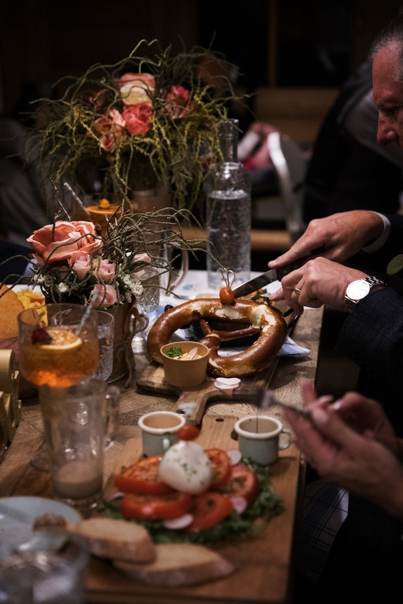 Tablescape of a traditional Bavarian wedding dinner