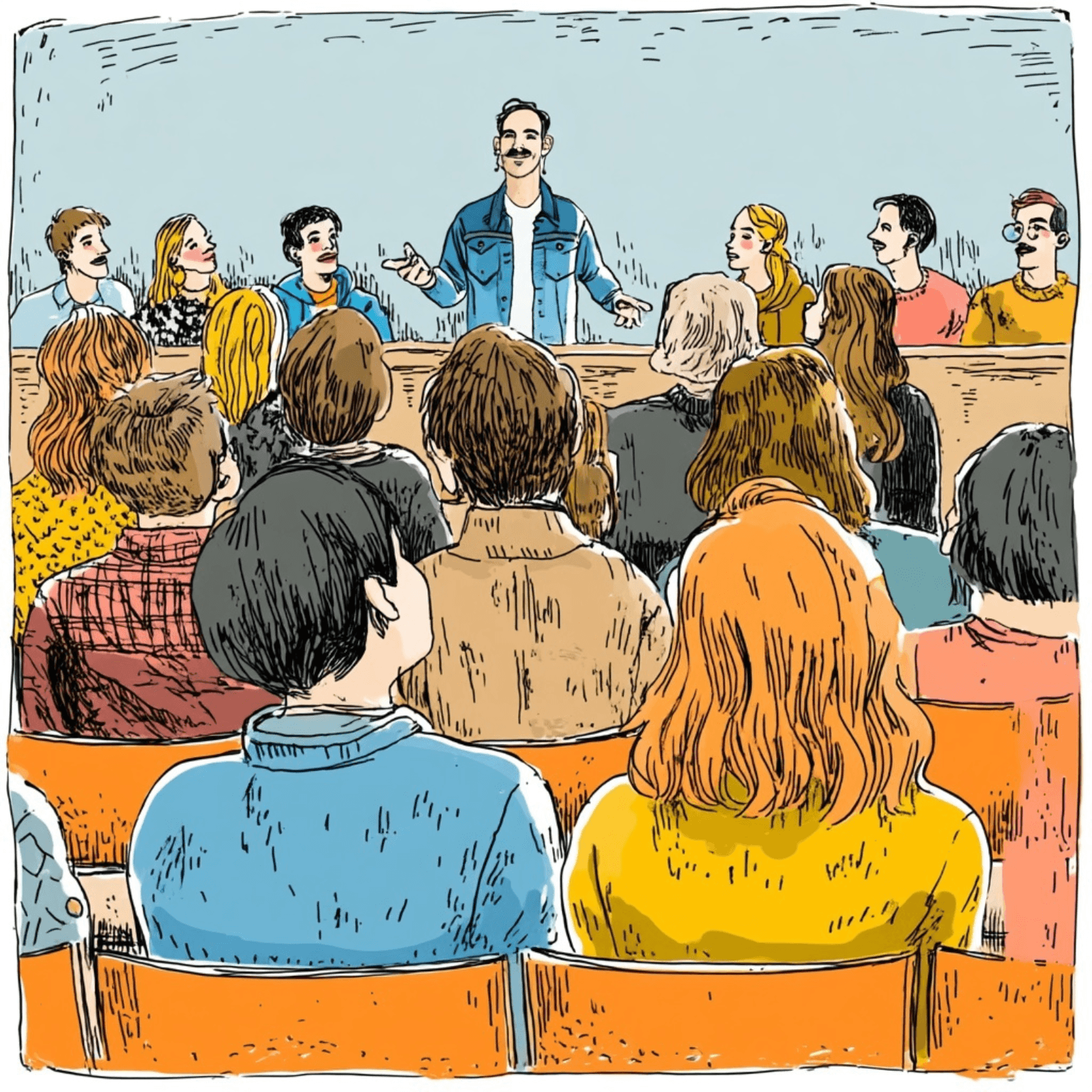 Tekening van Joh. Martinus en een groep