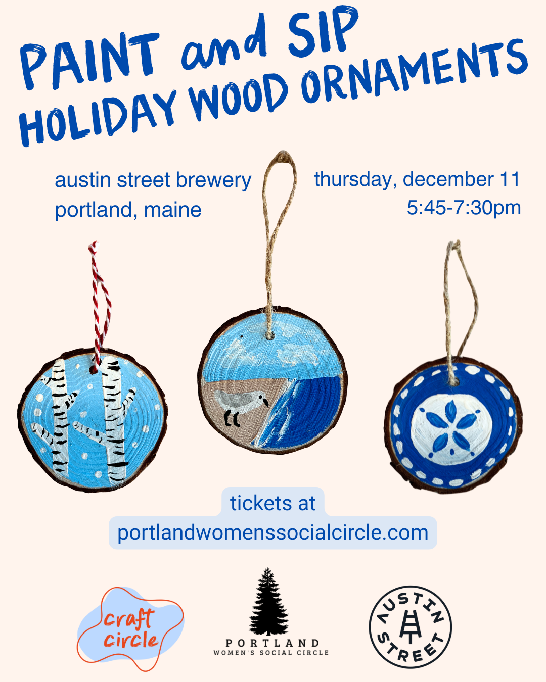 paint and sip: holiday wooden ornaments