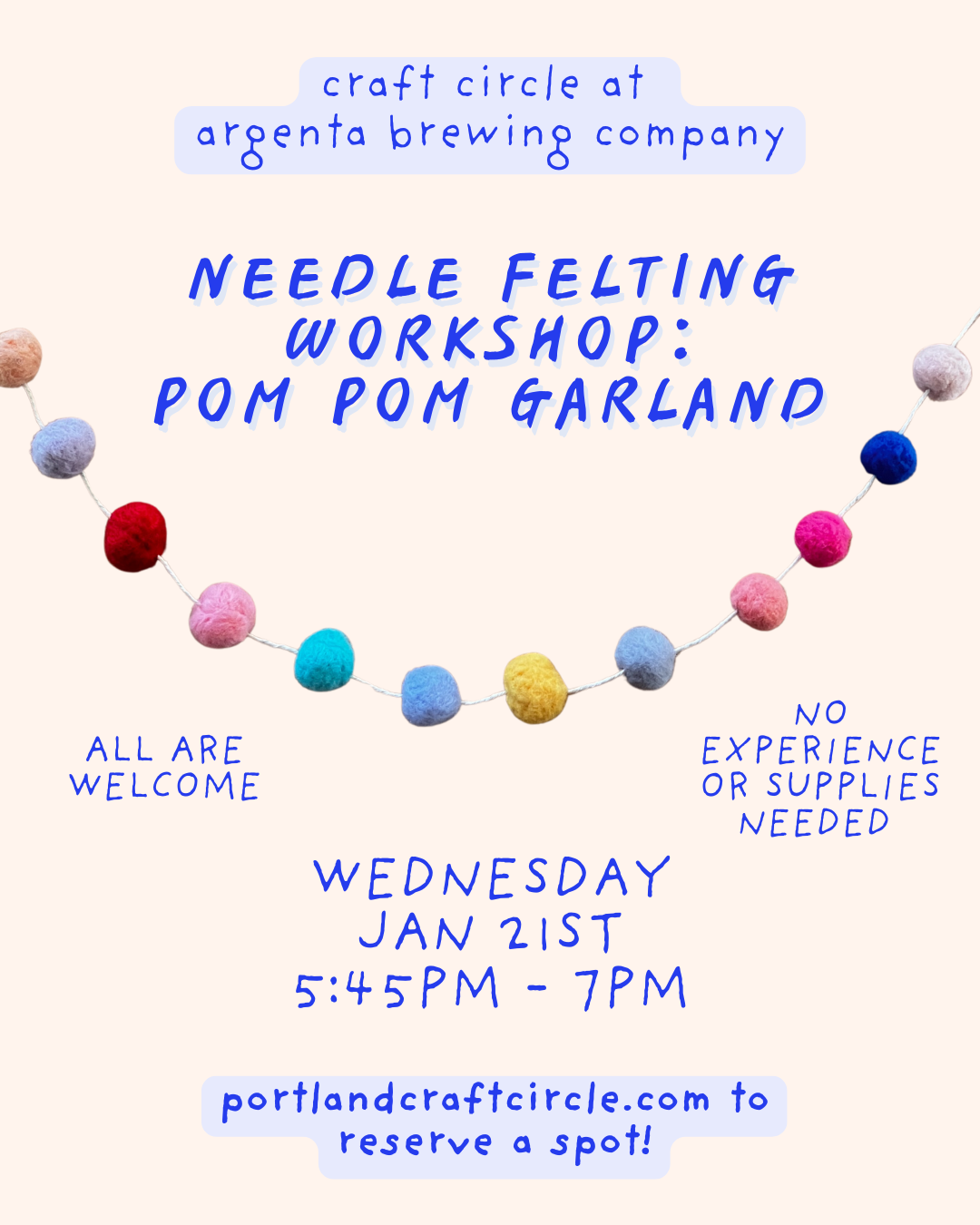 Needle Felting Workshop: pom pom garland 