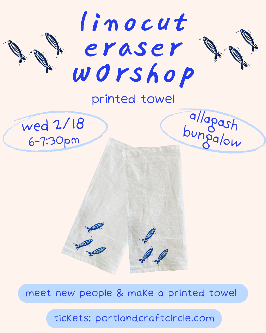 linocut eraser workshop: printed towel 
