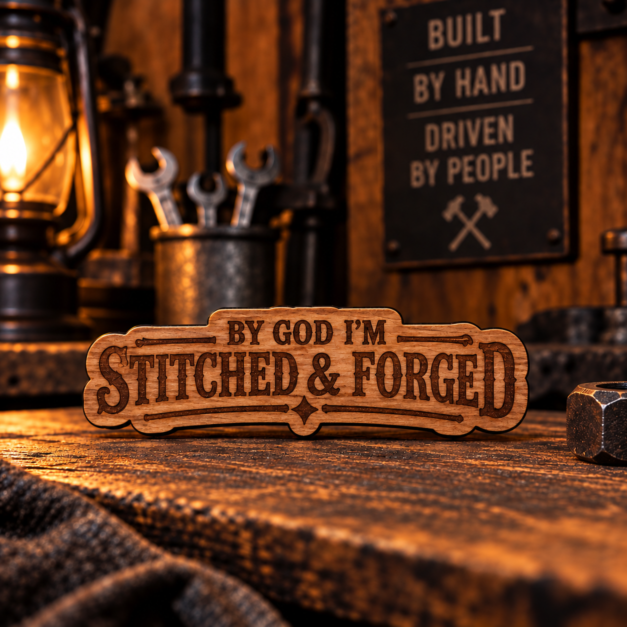 Stitched & Forged Wooden Refrigerator Magnet