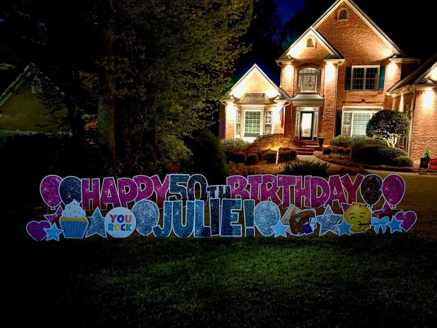 Not only was it Masters weekend, but it was also Julie&rsquo;s 50th Birthday weekend! We were so excited to be a part of the celebration! Happy Birthday Julie! #YardLoveNorthGA #YardSigns #signitwithlove