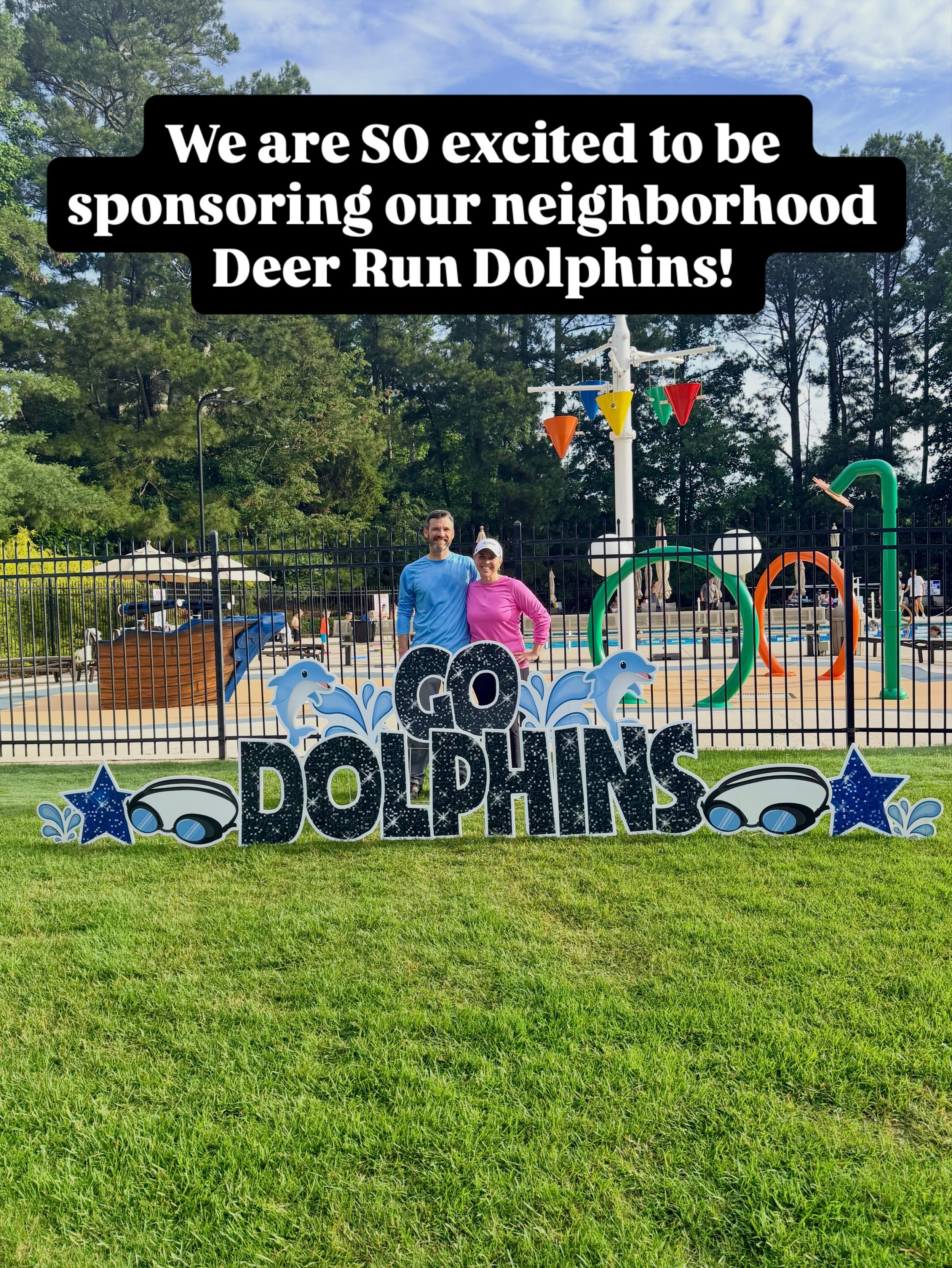 Taking it back tonight one of Cara&rsquo;s favorite past times&hellip;summer swim team! We love supporting our neighborhood families, swimmers, and friends!  First home swim meet tonight&hellip;Go Dolphins! 🐬 #YardLoveNorthGA #SignItWithLove #deerru