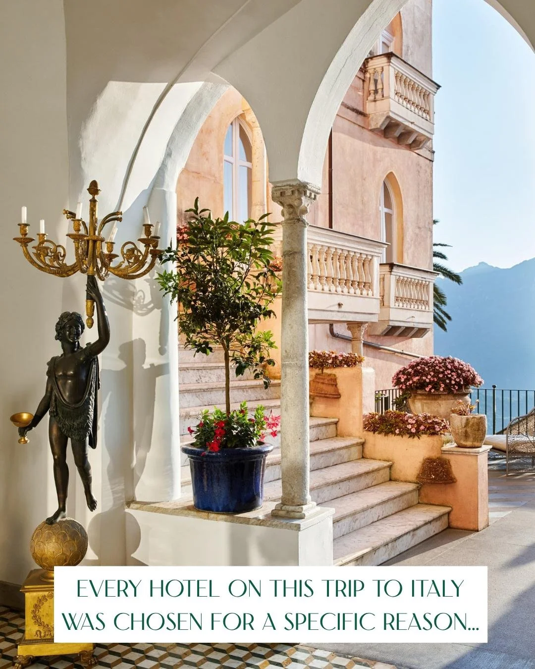 Every hotel on this Italy trip was chosen for a specific reason. The assignment? Curate an itinerary of boutique hotels with a strong design aesthetic, top-notch food/beverage and gorgeous views (all with my complimentary VIP perks). This is what int