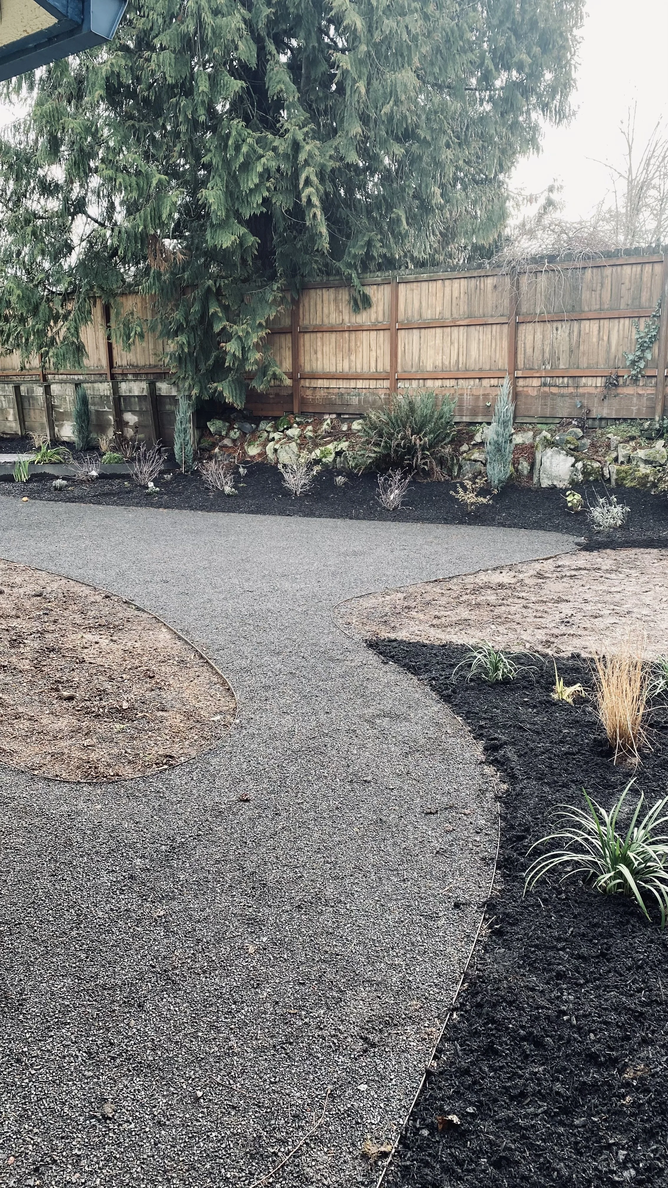 Process New Gravel and Plantings 