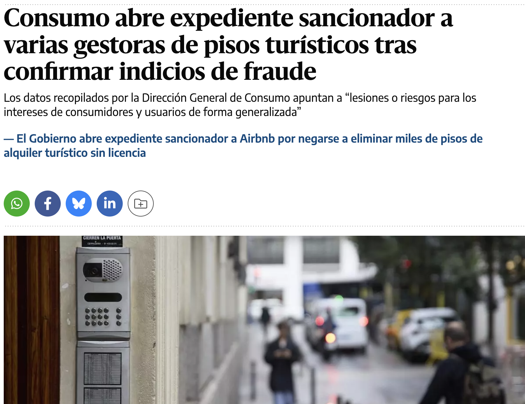 "El Gobierno (España) abre expediente sancionador a Airbnb por negarse a eliminar miles de pisos de alquiler turístico sin licencia"