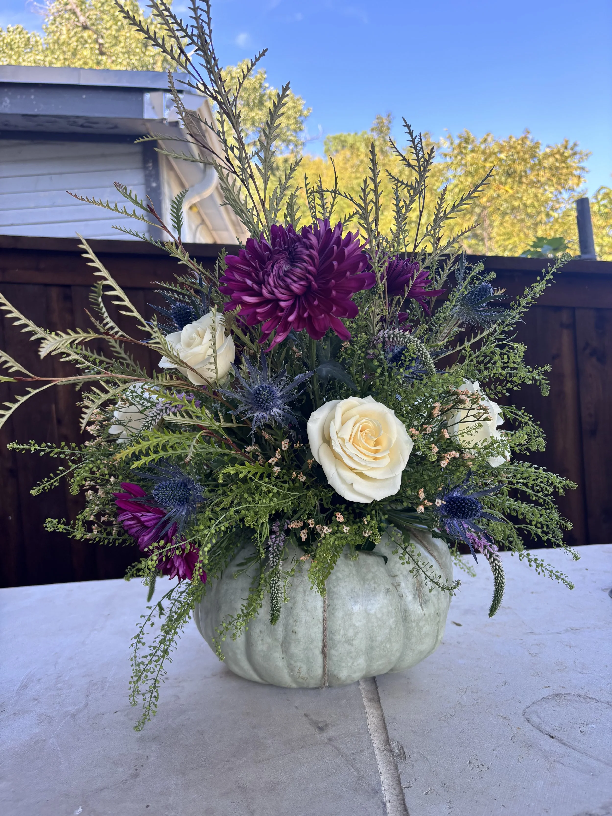 Real Pumpkin Floral Centerpiece GREEN