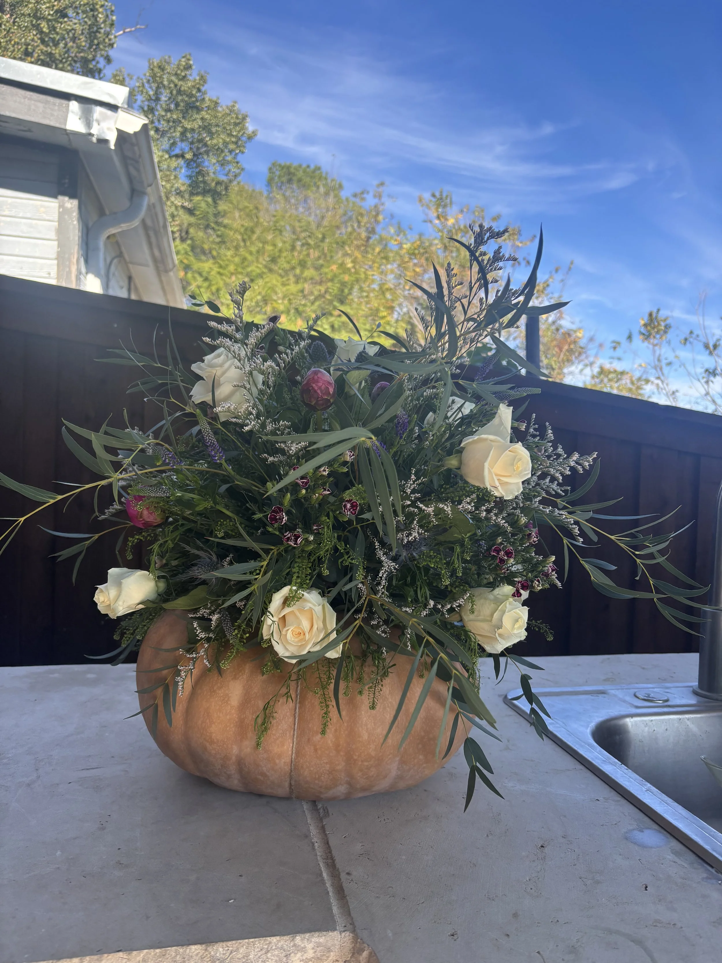 Real Pumpkin Floral Centerpiece PINK