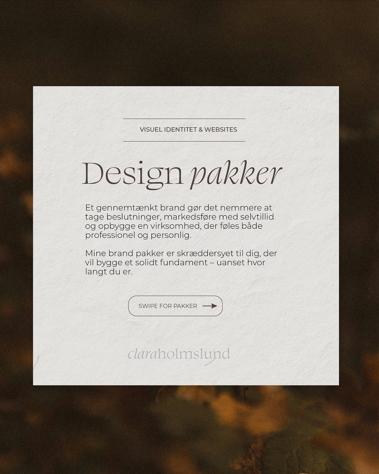 Har du brug for en grafisk designer? S&aring; se med her👆🏼Eller book en gratis afklaringssamtale via link i bio. 
 Mine brand pakker kan m&aring;ske v&aelig;re noget for dig! Her booster vi sammen dit brand og skaber en visuel identitet eller et we