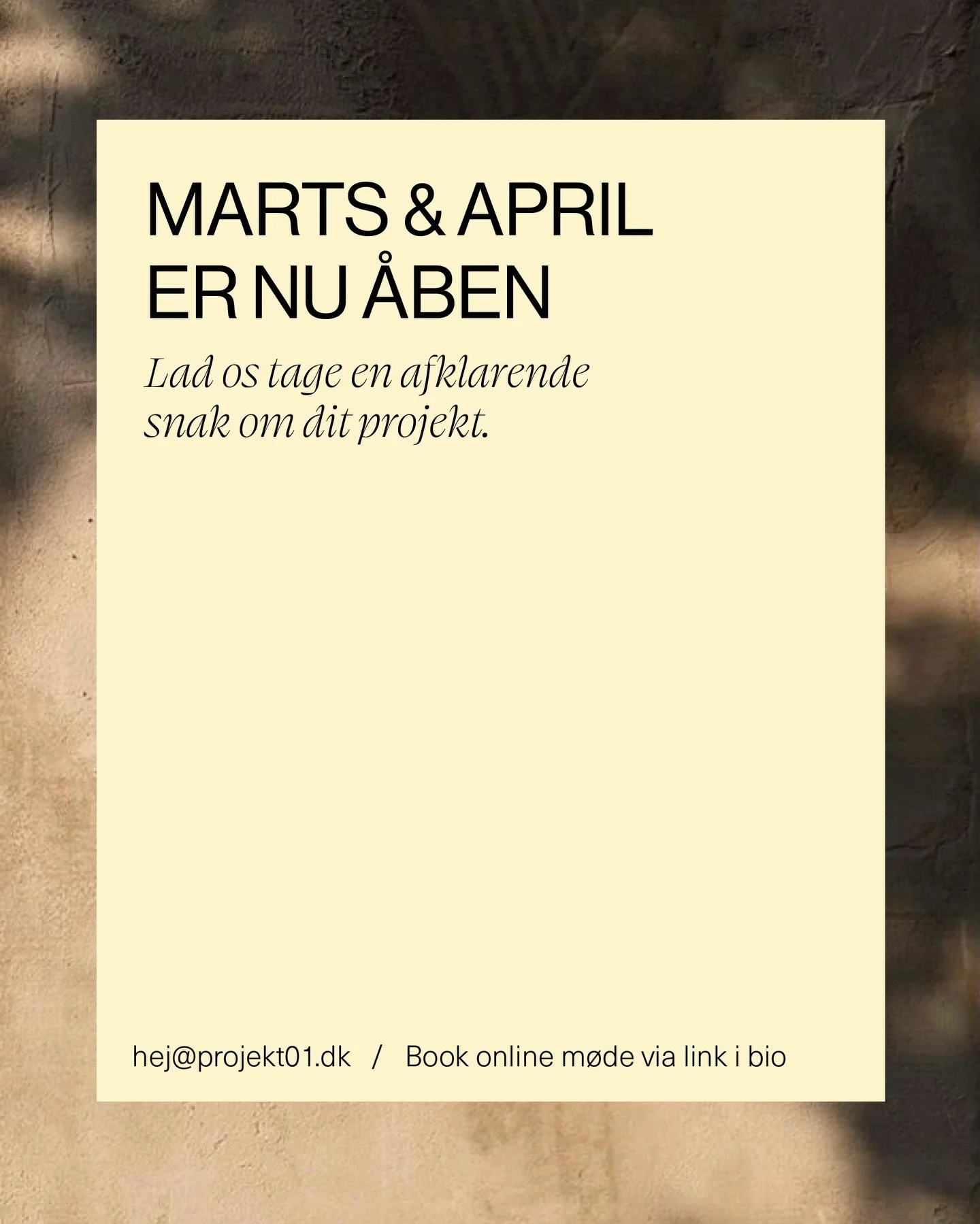 Marts &amp; april er &aring;ben for nye Projekter 💌
Hvis dit brand stadig f&oslash;les lidt som en kladde, men 2026 skal v&aelig;re &aring;ret, det st&aring;r st&aelig;rkt, selvsikkert og endelig skal f&oslash;les f&aelig;rdigt. S&aring; er nu et re