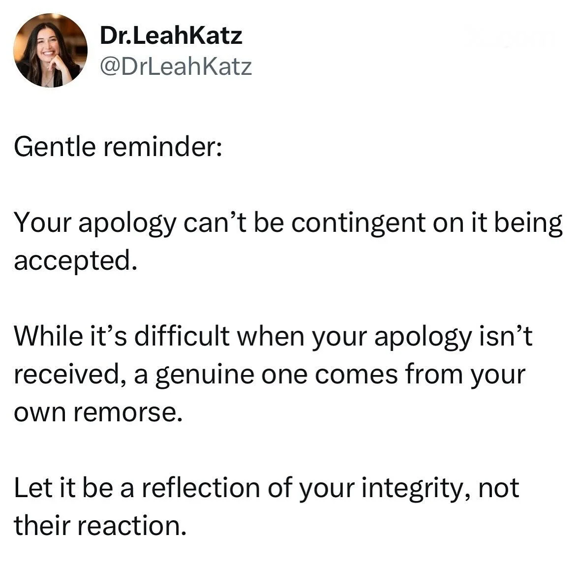 I know it&rsquo;s hard when you offer an apology and it isn&rsquo;t received in the way you&rsquo;d hoped for.

AND an important reminder that a genuine apology isn&rsquo;t about how they react, or if they are ready to receive it.

It&rsquo;s about r