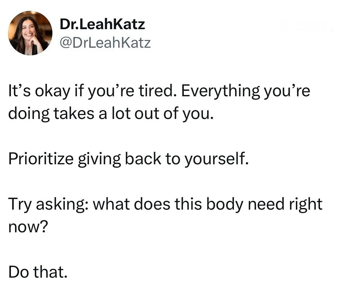 Leaving this here for anyone who can use it today.
The world is a lot right now.
It makes sense that you feel tired.
Our human bodies aren’t designed for constant fight or flight- that WILL deplete us.
So here’s a reminder to take car