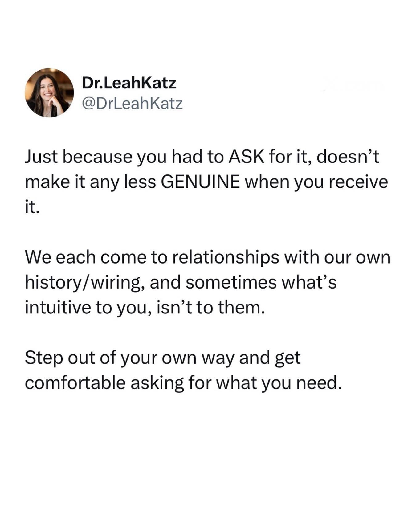 For anyone who feels like it&rsquo;s &ldquo;fake&rdquo; if you had to ask for it:

Honest, direct, ongoing, and gentle communication is what healthy relationships are made of. (And, if you ask repeatedly, and your request is ignored-that&rsquo;s anot