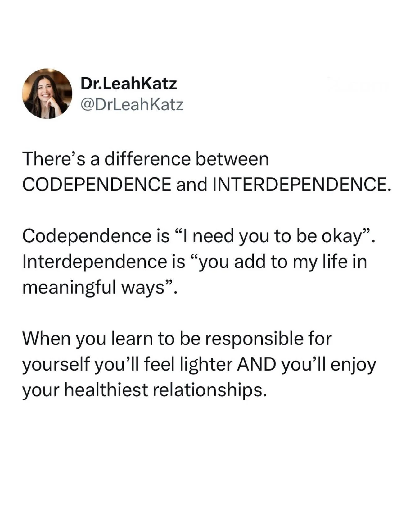 Are you more prone to hyper-independence, codependence, or interdependence?

Your healing will reflect what you bring and what you tolerate in your relationships.

Codependence is when your sense of stability or worth becomes tied to someone else.

Y