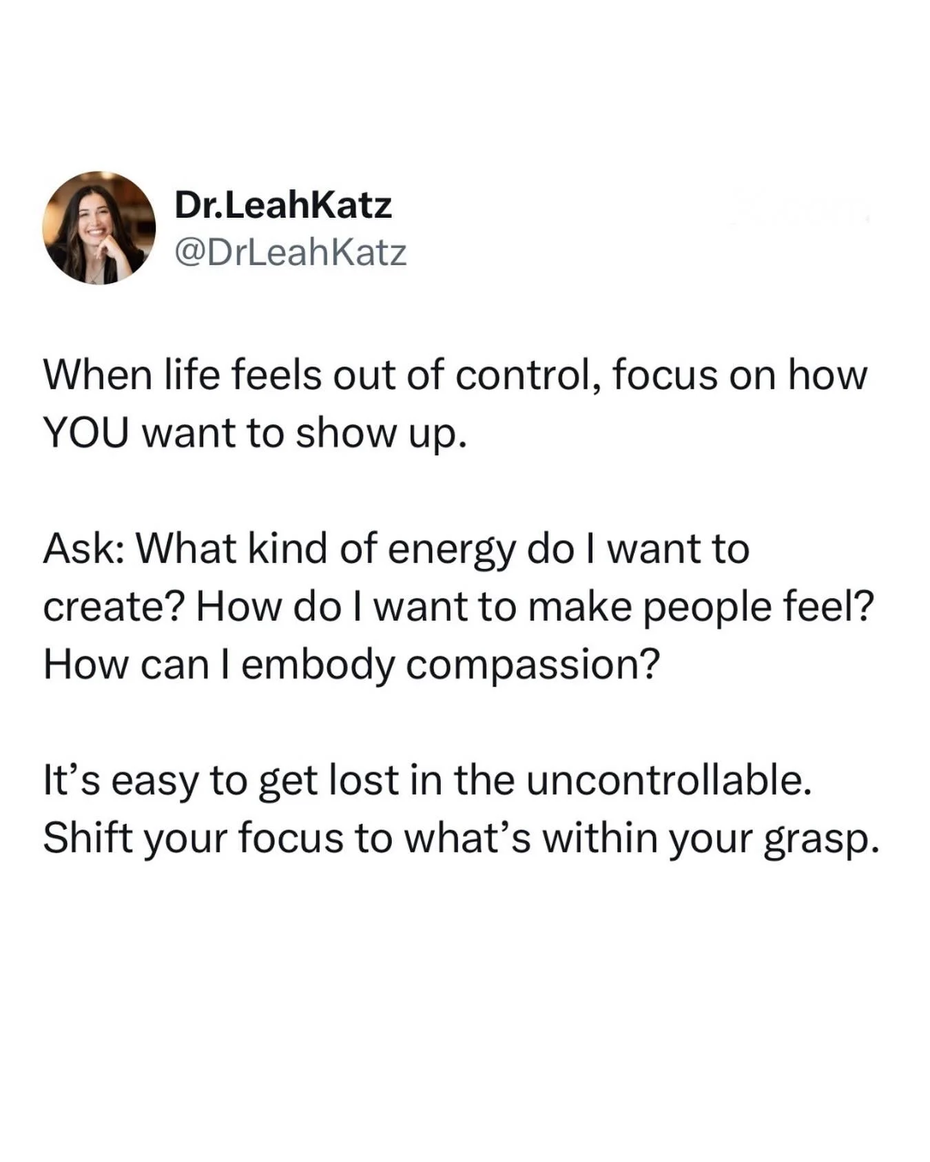 For anyone who can use this gentle redirection today&hellip;

It&rsquo;s very easy to get caught up in what we can&rsquo;t control about stressors. Other people, big events, outcomes of many things&hellip;

Focusing on what we can&rsquo;t control is 