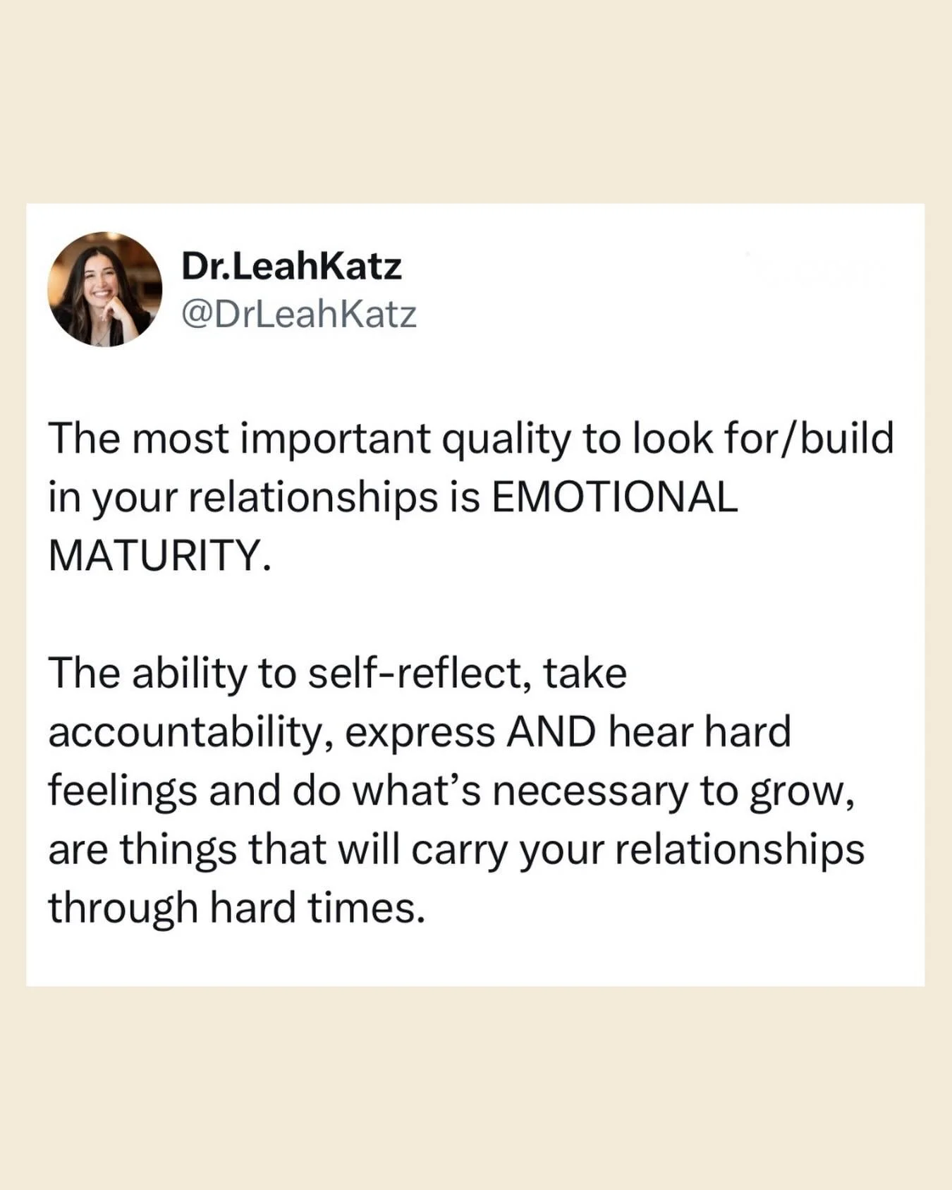 If you&rsquo;re looking for someone&hellip;prioritize this.

If you&rsquo;re in a relationship, prioritize BUILDING this (we can definitely learn to be more emotionally mature if we&rsquo;re motivated).

It&rsquo;s the quality that will carry your re