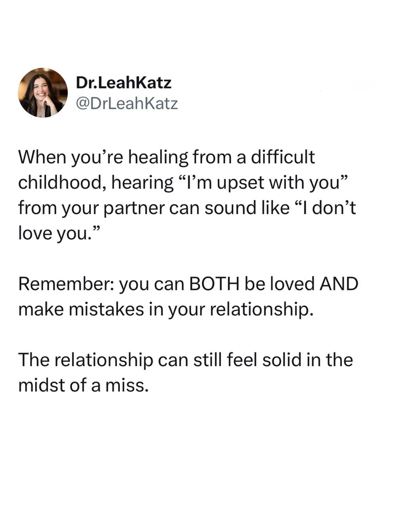 For whoever needs this gentle reminder today 💗.

Your partner can be upset with with and still love you.

You can be upset with them and still love them.

The relationship doesn&rsquo;t have to feel topsy turvy because there&rsquo;s been a miss. 

F