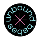 Circular logo with the words 'unbound' and 'spaces' arranged in a circle around a starburst symbol.