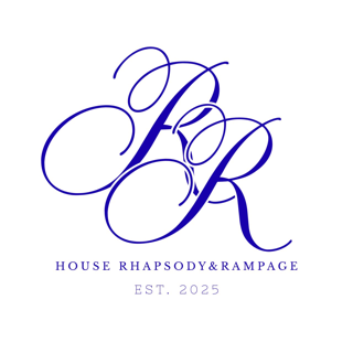 Elegant logo with intertwined initials 'R' and 'R' in purple, featuring the text 'House Rhapsody & Rampage' and 'Est. 2025' below.