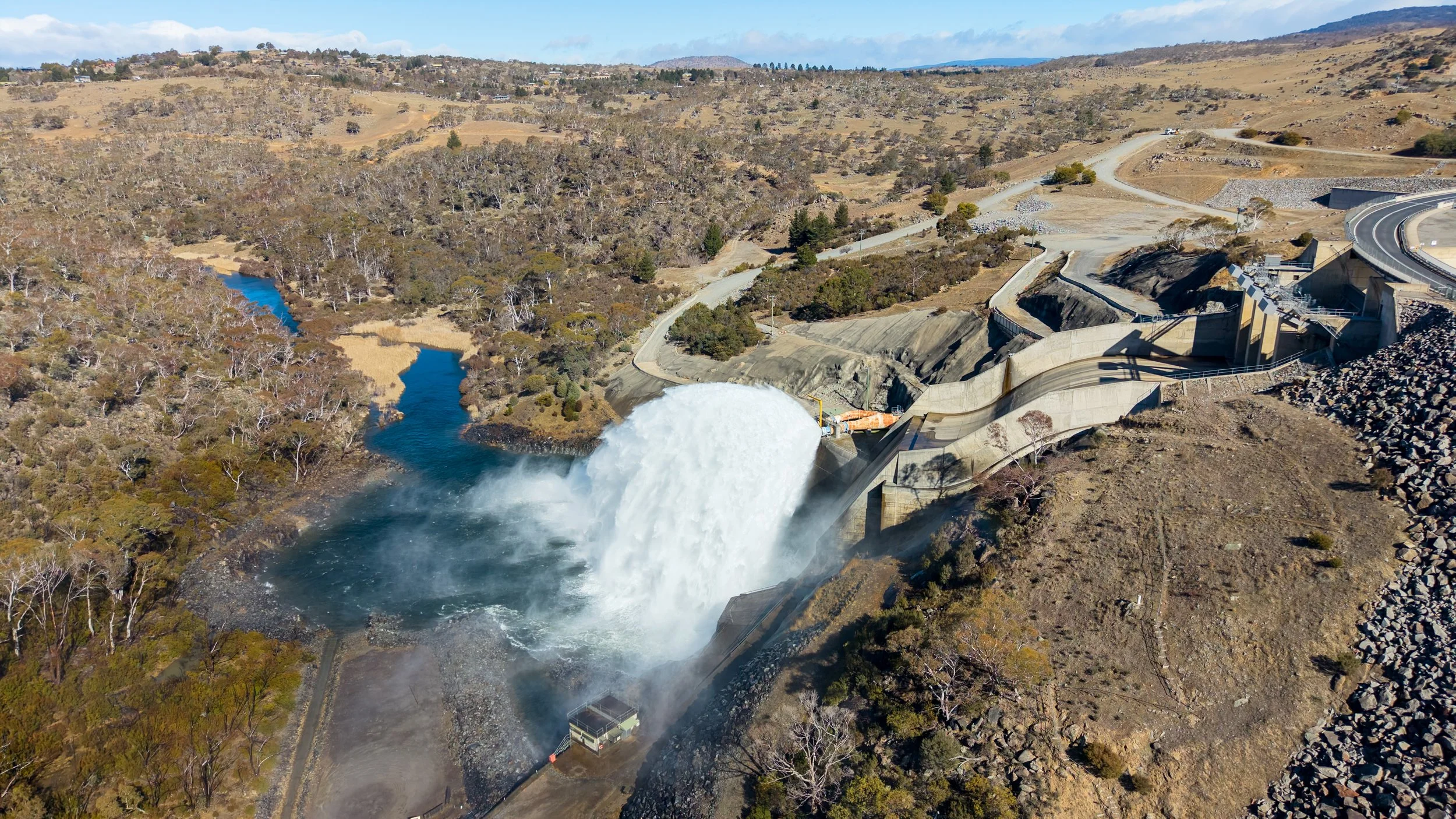 Jindabyne Dam releasing water into the Snowy River