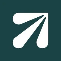 Abstract logo with three streaks of different lengths pointing outward from a central point on a dark green background.