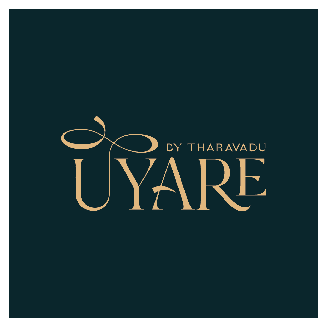 Logo with the text 'By Tharavu Uyare' in elegant font on a dark background.