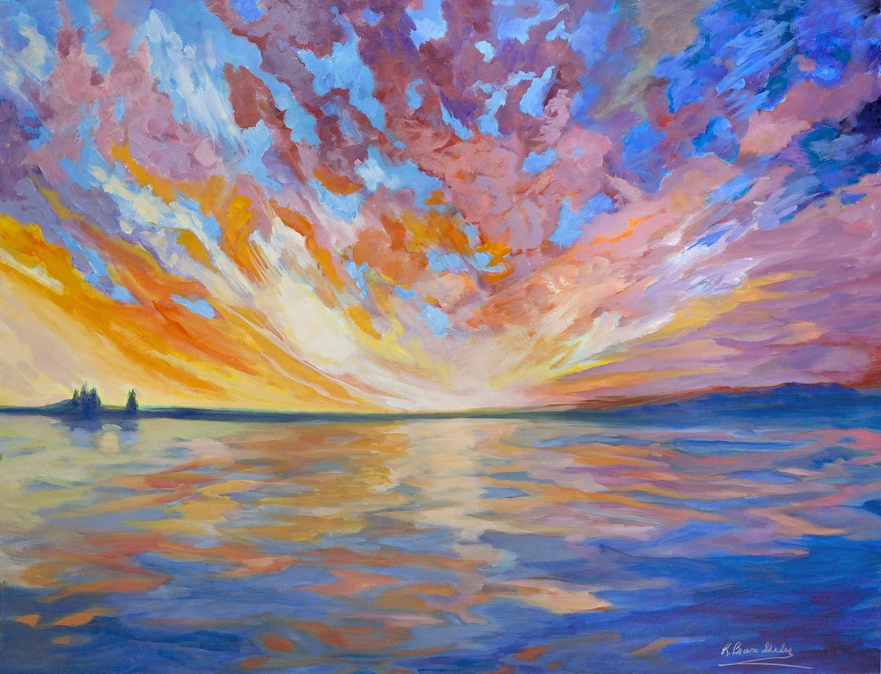 Day is Done, limited edition giclee print by Roberta Shader capturing vibrant sunset over ocean waters