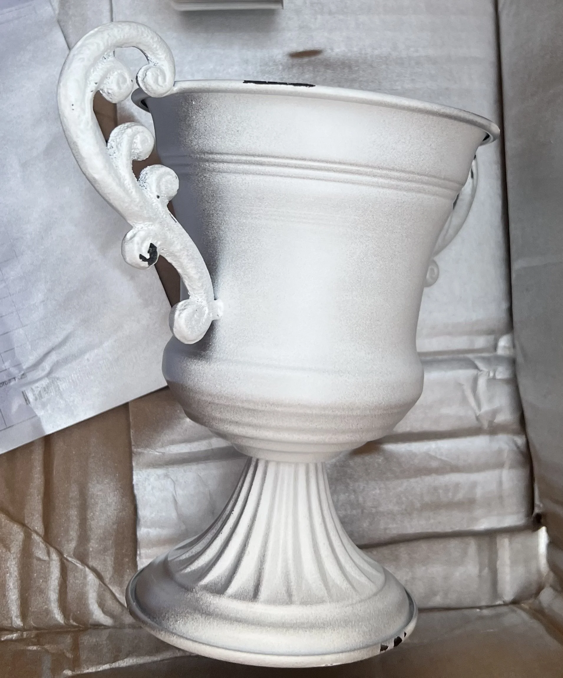 Plain urn before spray paint | DIY Football Trophy project | Sapient Spaces