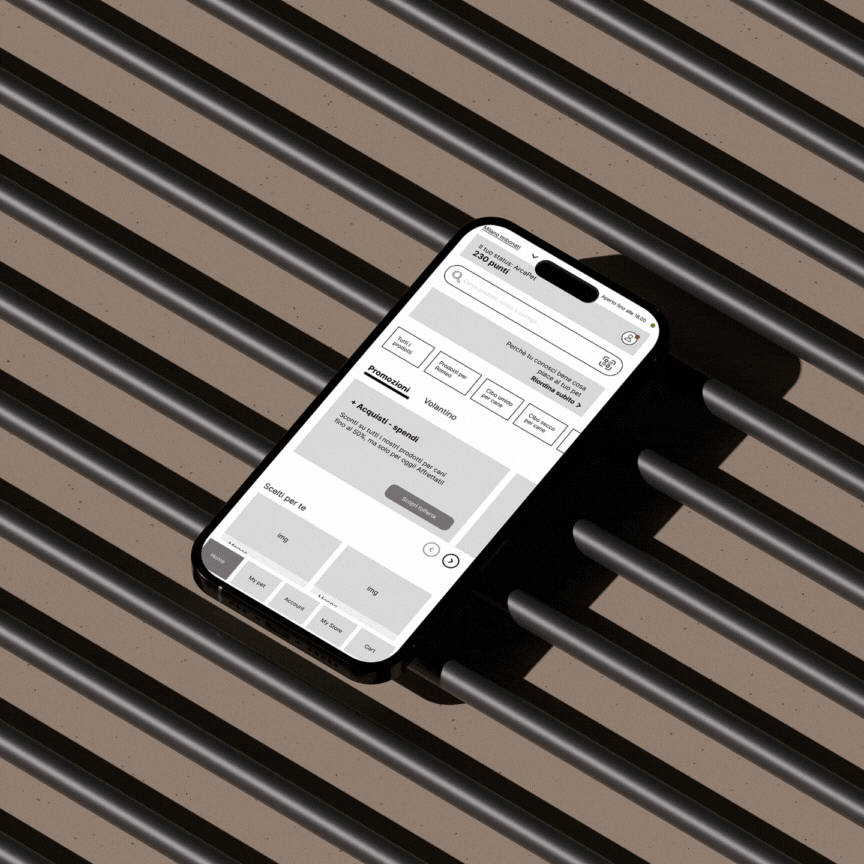 Smartphone displaying a shopping app screen on a striped surface