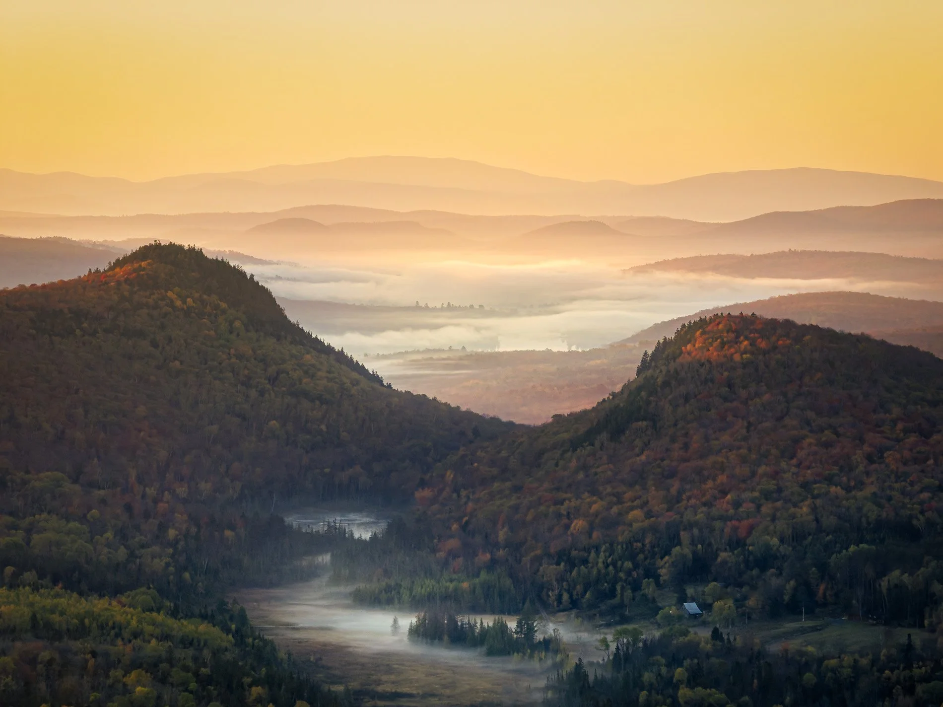 Green Mountain Autumn landscape from the sky