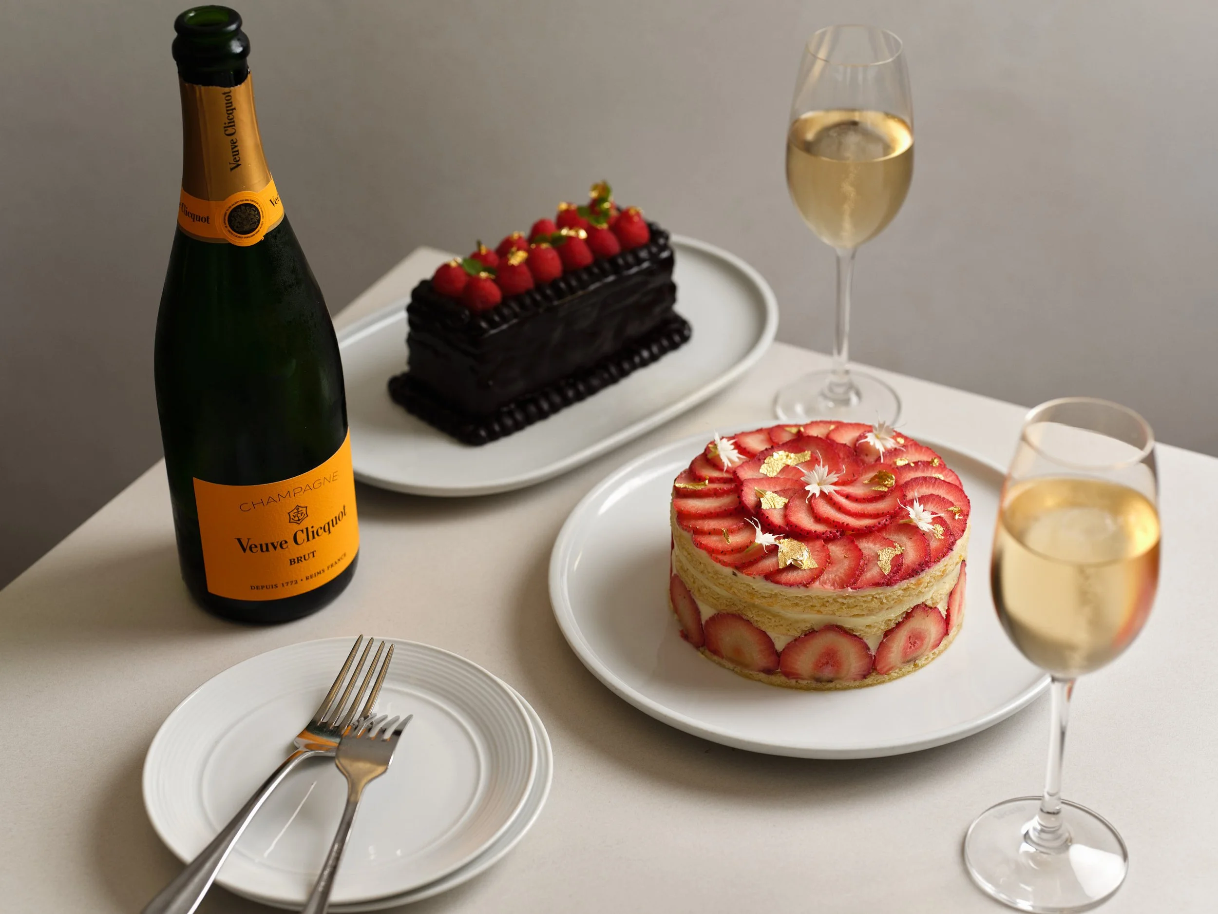 Birthday Cakes and Champagne with two glasses at CATALINA