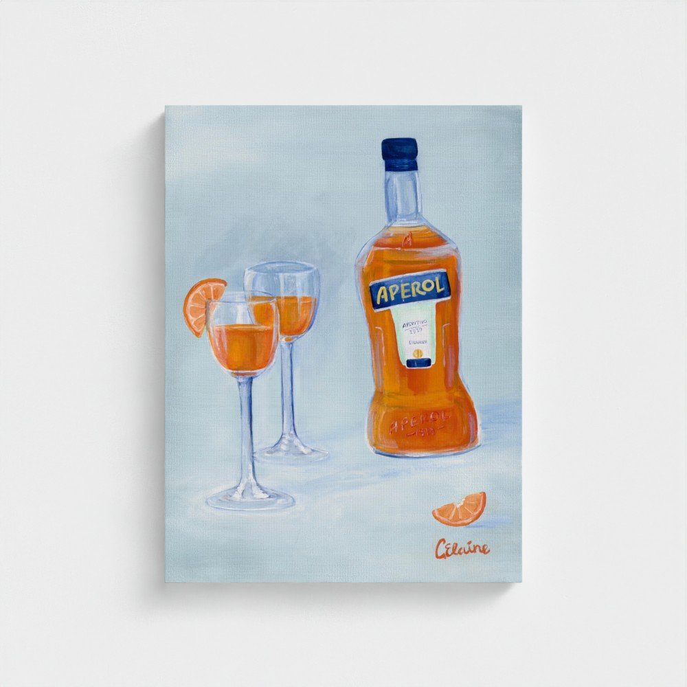 Aperol spritz blue and orange painting on canvas part of the dolce vita art collection