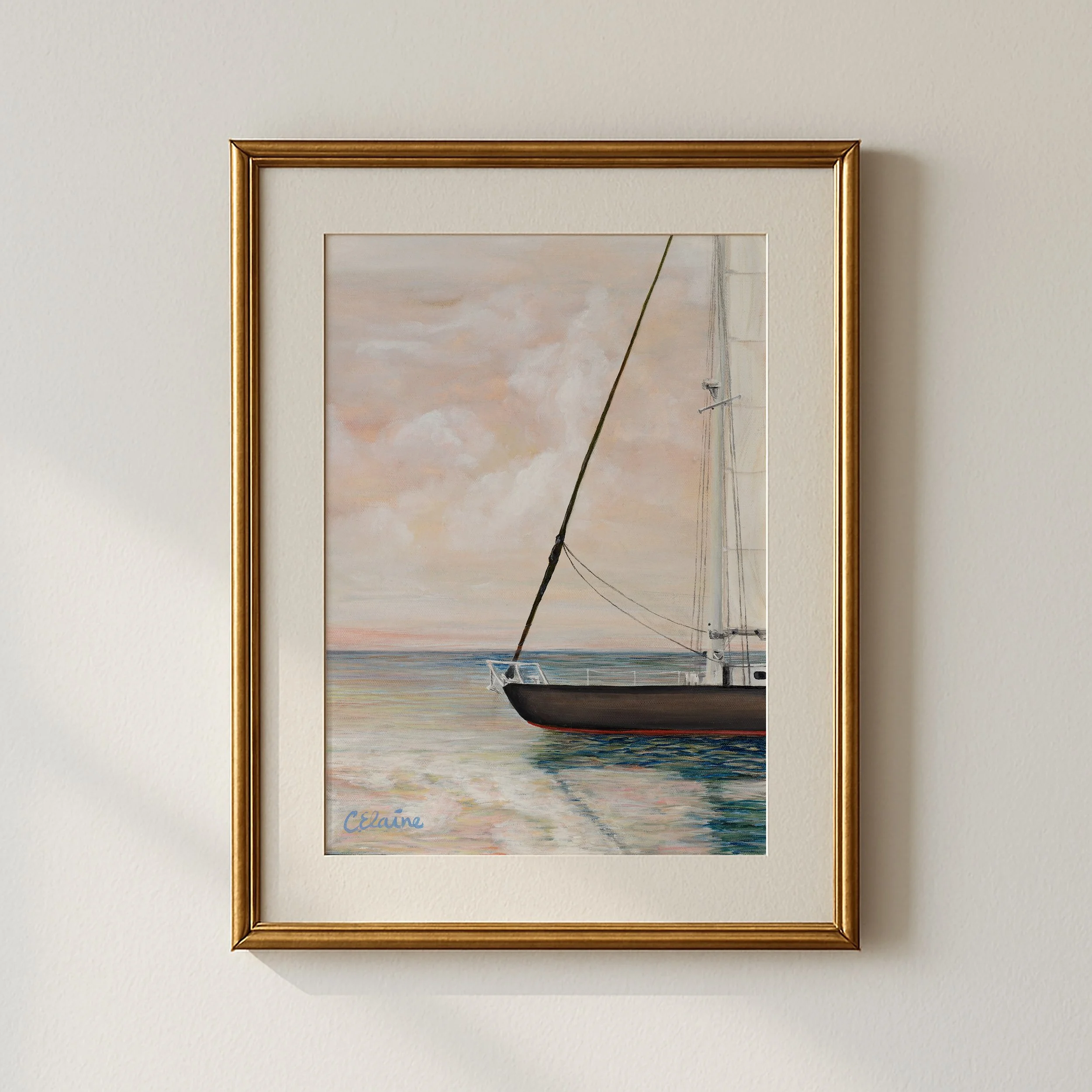 Spotlight of the day: Sunset Sail ⛵️ 
.
.
.
#sailboats #sunsetgram #sunsetpainting #sailing #coastaldecor