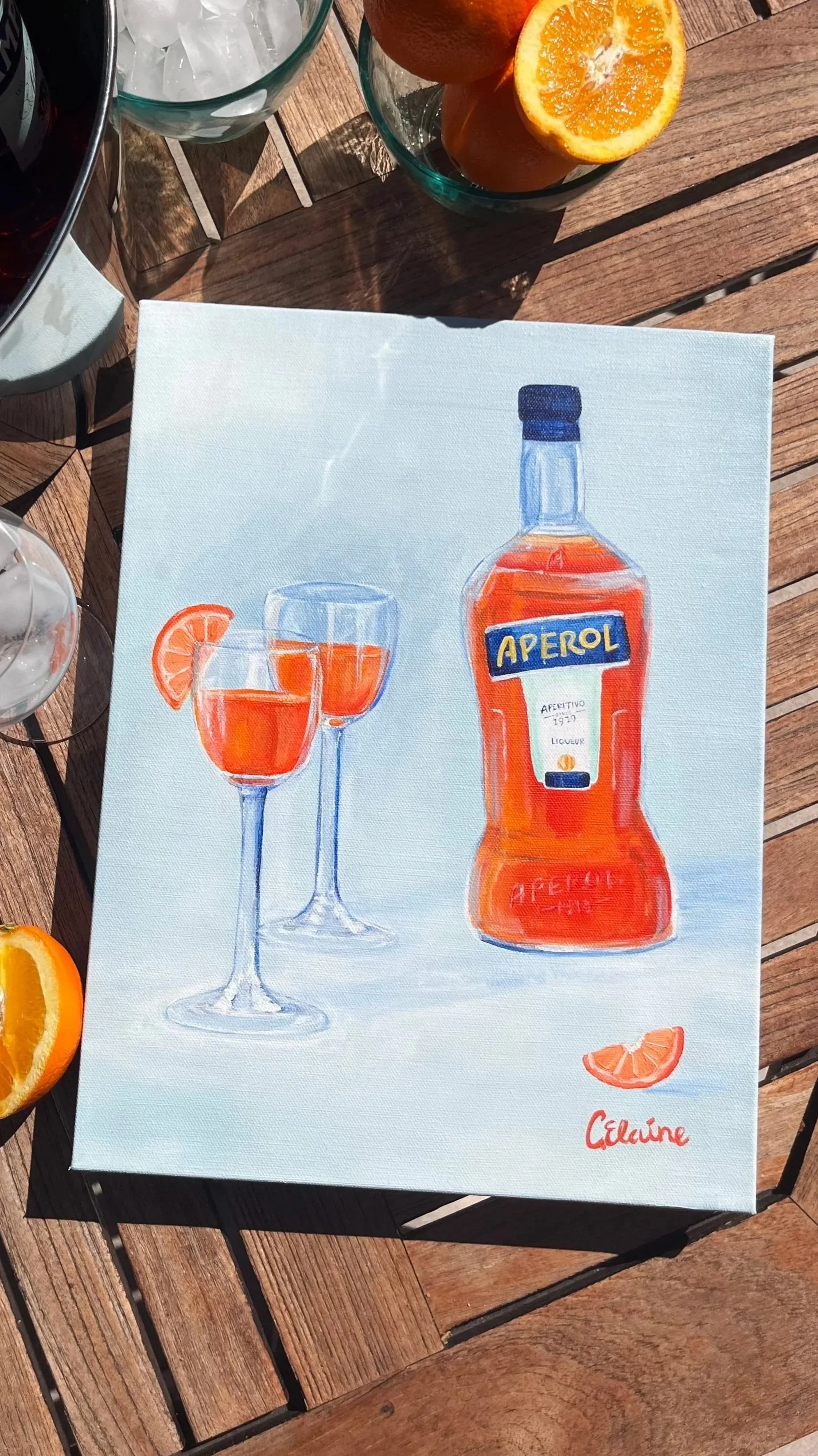 Aperol spritz painting canvas or prints for Mediteranean summer vibe artwork and home design