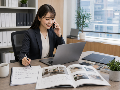 A sales representative making a first sales call about office desks.