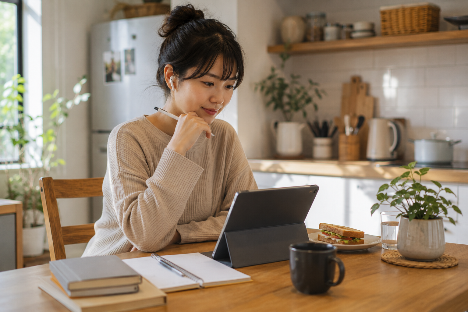 Japanese learner practising listening at home.